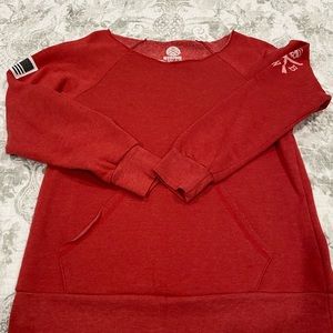 Women's American Flag Patch
Pullover Off The Shoulder
Sweatshirt (Heather Red)